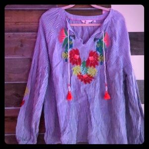 Summer striped top with fun embroidery